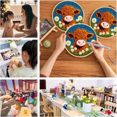 DIY Punch Embroidery Kit Highland Cow Punch Needle Kit Punch Needle Embroidery Starter Craft Set for Adults And Children Festival Gift
