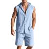 Summer Men's Summer Loose Casual Simple Hooded Sleeveless Shirt Shorts Two-piece Set