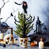 Halloween Crow Tree Topper Mini Crow Treetop Ornaments with Red Scarf And Fuzzy Pompom Ball for Christmas Halloween Party Supplies