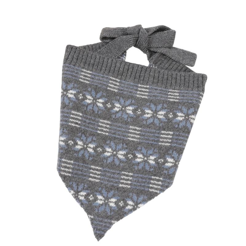 Knit Triangled Scarf Convertible to Headscarf and Shawl Snowflake Jacquard Pattern Elastic for Winter Fashion Comfort серый/синий