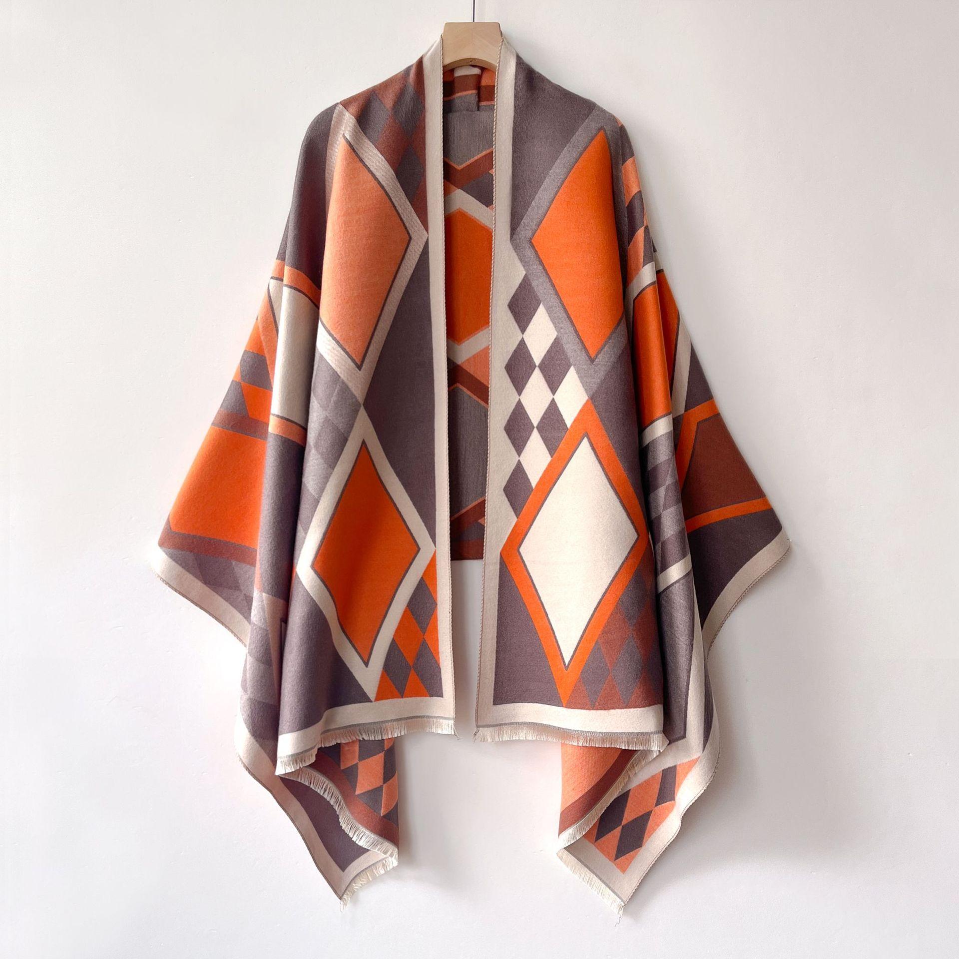 

Ромбовидная клетка Темперамент Имитация кашемира Шарф Женский Осенне-зимний Утолщенный Ветрозащитный Шарф Шаль для кондиционера 180cm оранжево-красный