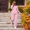 Women's Casual Round Neck Loose Fit Color Sweatshirt and Jogger Pants Set
