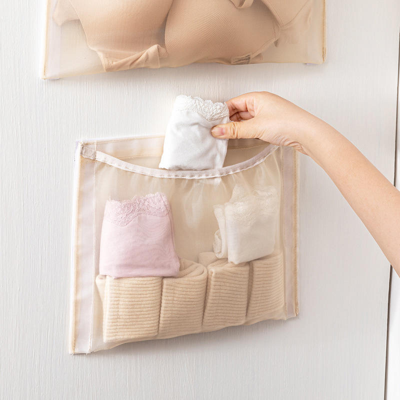 Underwear Storage Bag Hanging Underwear Socks Wall Mounted Mesh Bag Door Rear Hanging Bag Wardrobe Inner Side