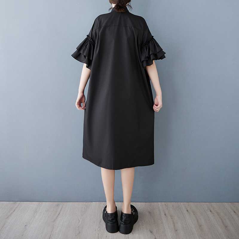Spring and Summer Stand-up Collar Dress with Lotus Leaf Sleeves Shirt Dress