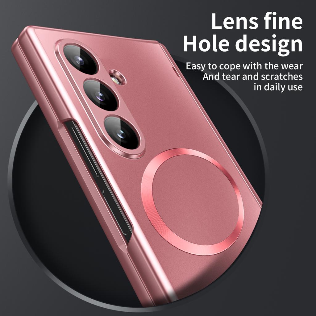 For Samsung Galaxy Z Fold7 5G Case Electroplated PC Magnetic Phone Cover with Tempered Glass Film