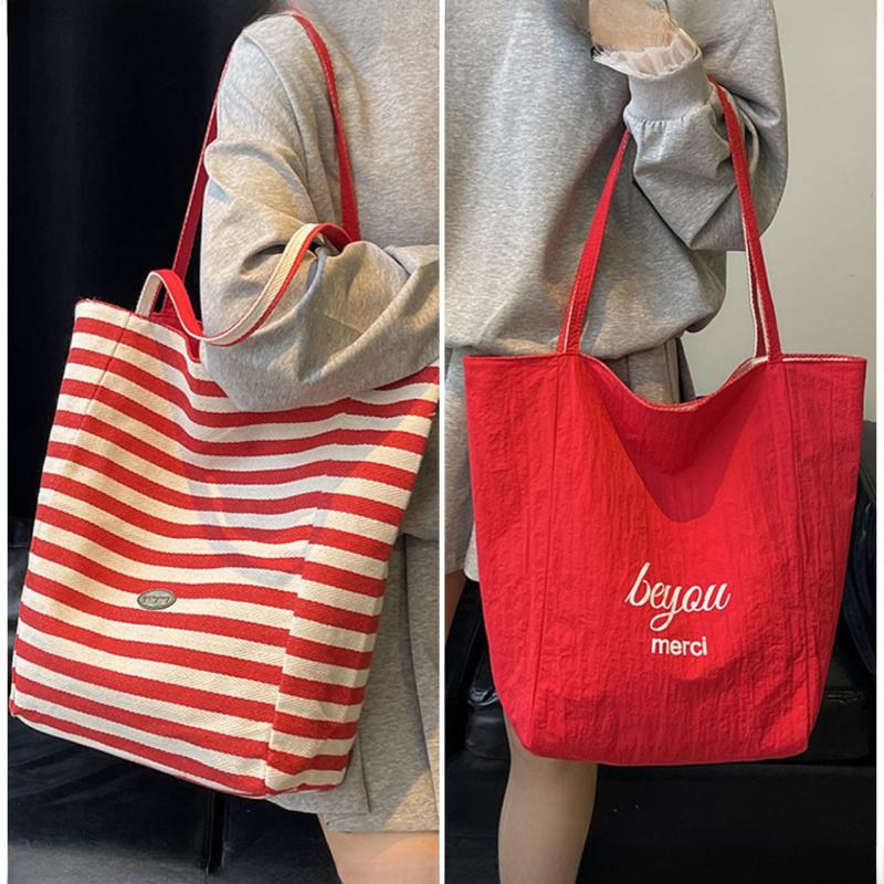 Fashion Striped Double-Sided Use Canvas Women's Shoulder Bags Casual High Capacity Ladies Handbags Summer New Beach Travel Slack Lazy Large Tote Bag