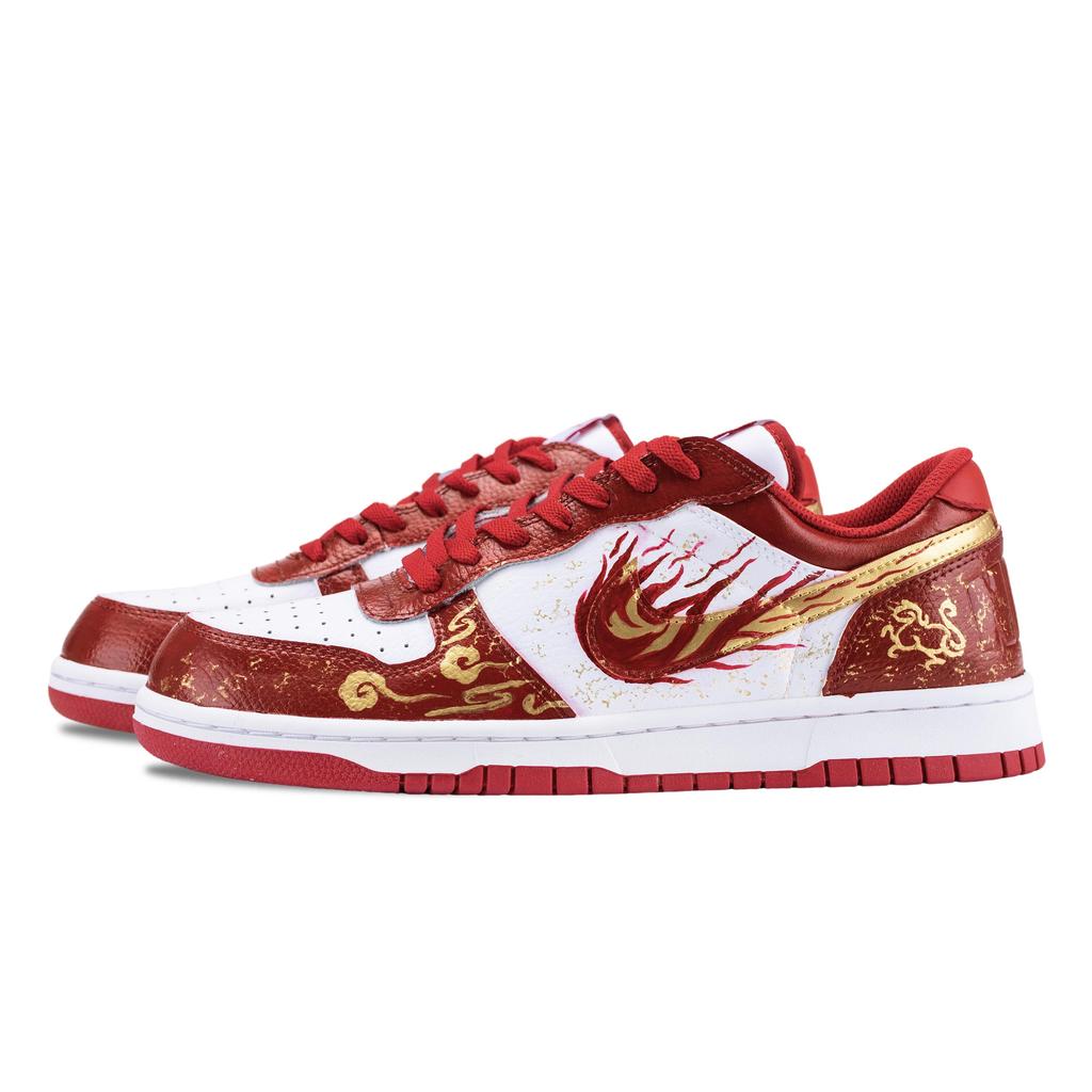 Nike Scarpe Skateboard Uomo Low top Resistenti all'Abrasione Traspiranti Cavallo Drago Infuocato Grande Bianco Rosso 355152-150(Team836-)