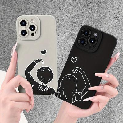 Simple Couple Pattern Phone Case Suitable for iPhone 17 16 15 14 13 12 11 Pro/Max/Plus Anti Drop and Shockproof Back Cover