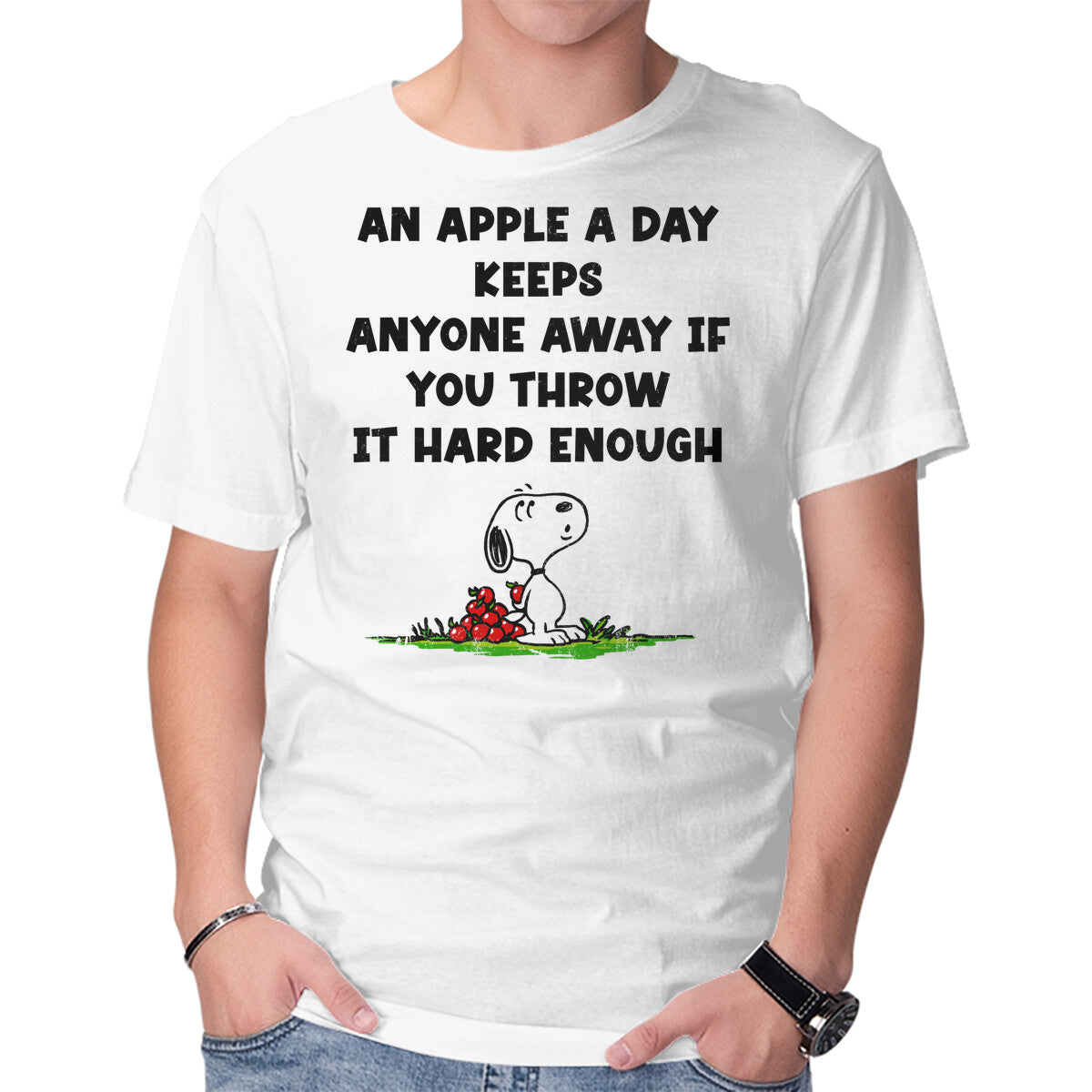 Unisex Crew Neck T-Shirt An Apple A Day Graphic Short Sleeve Casual Tee XS