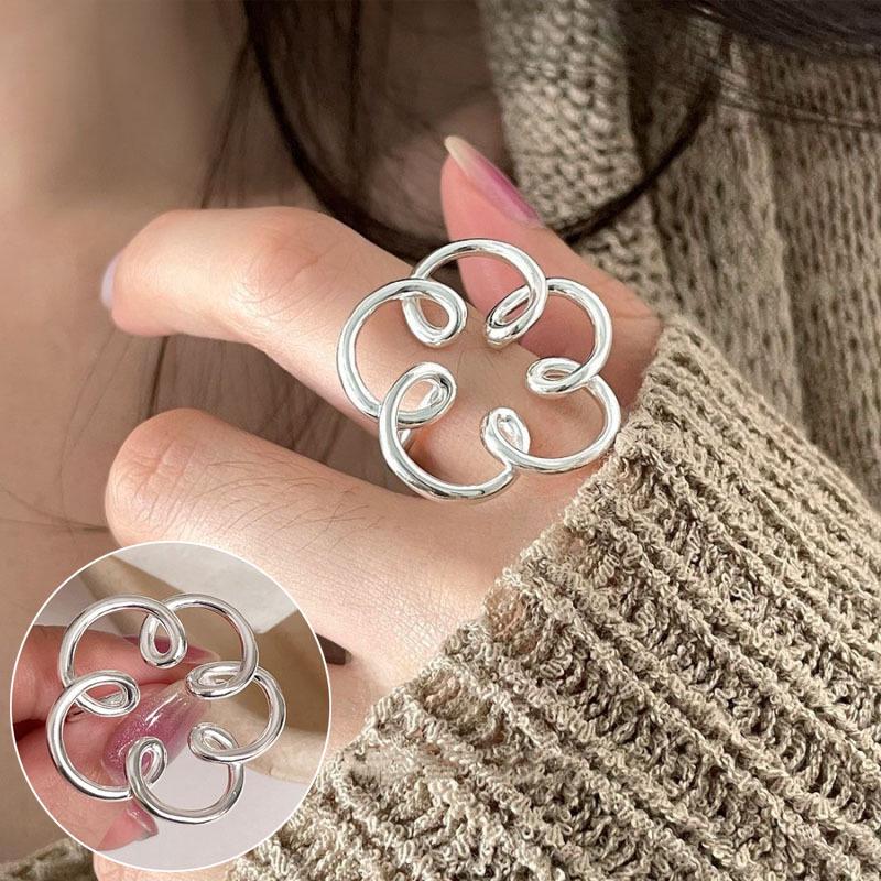 Bague de doigt ouverte vintage pour femme à double couche géométrique de style coréen plaquée argent S925