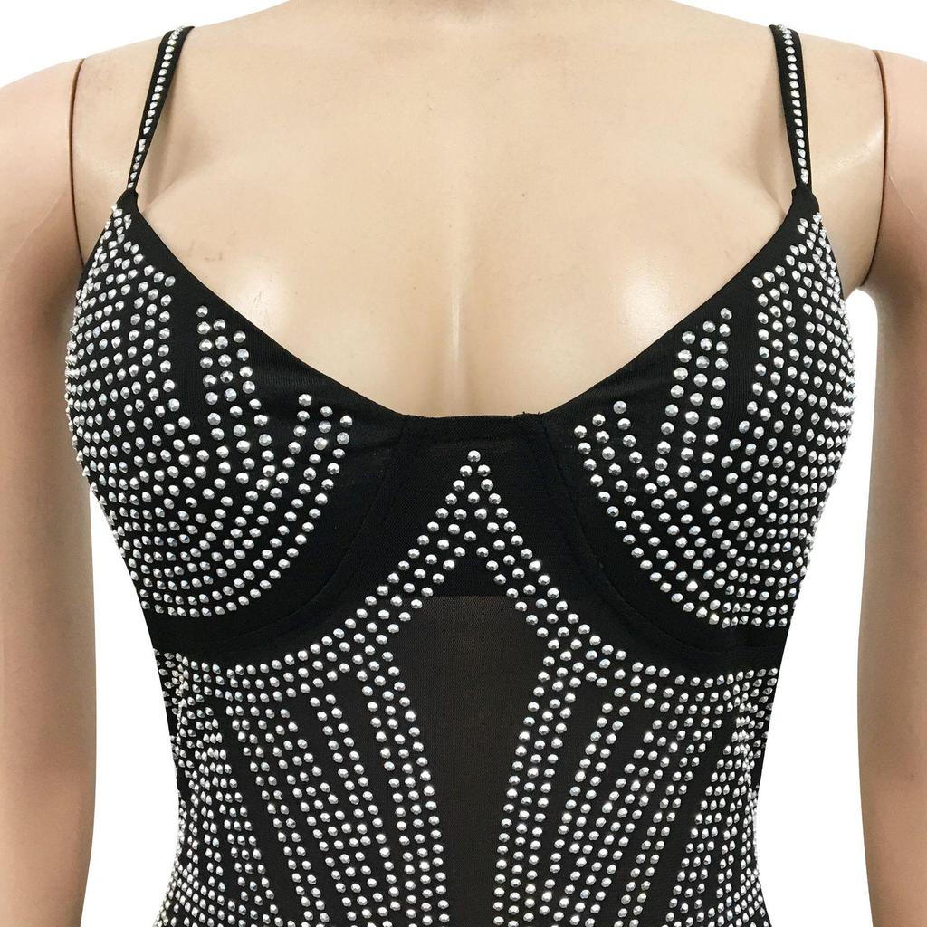 X5633 Strass-Spaghettiträger Fransen Bandagekleid - Sexy Ärmelloses Minikleid