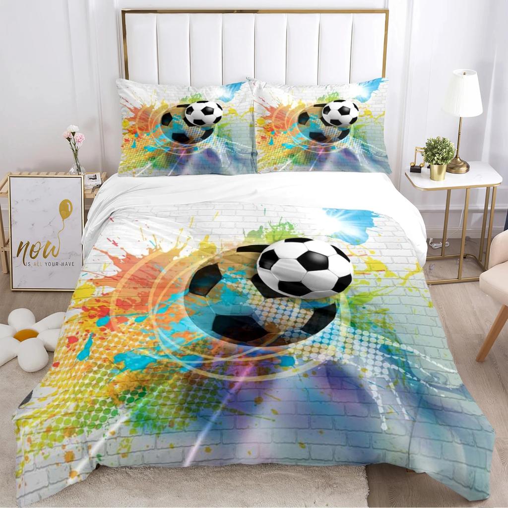 Fußball Bettbezug Set Weiche Bettdecke Bettwäschesets und Kissenbezüge für Jugendliche, Einzel-/Doppel-/Queen-/King Bettbezug Kissenbezug