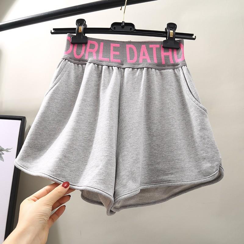 

Носите шорты с высокой талией, женские летние шорты для студентов, тонкие свободные широкие штаны для отдыха, бега, пляжа, шорты S серый