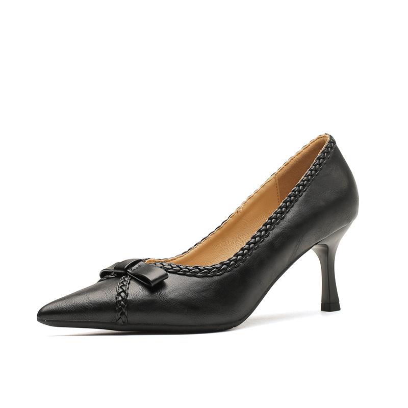 2172-1 niche design women's shoes 2025 new thin heel pointed intellectual mature high heels woven commuter shoes