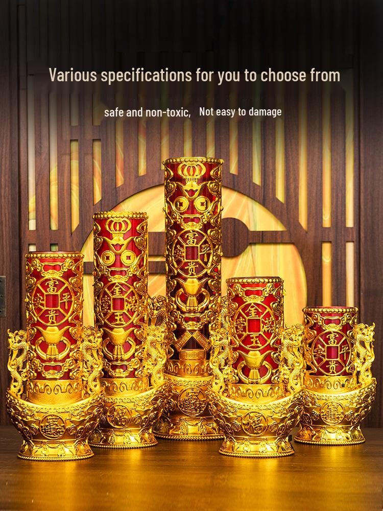 Smokeless Crystal Candle for Buddha Offerings, Housewarming, or New Year Celebrations - Windproof Red Butter Lamp