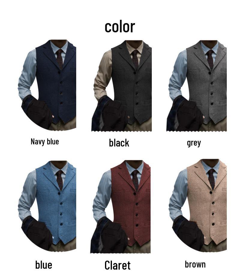 Herren Slim Fit Fischgrät Einreiher Freizeitweste