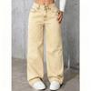 Pantaloni Denim a Vita Alta da Donna Jeans Elasticizzati a Gamba Larga con Tasche