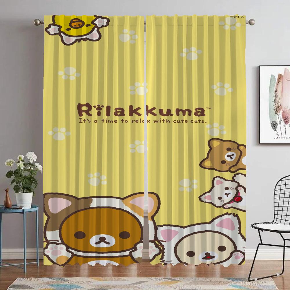 Elegant Room Curtains 2 Pieces Rilakkumas Partition Blackout Curtain for Room 2 Panel Shades Tulle for Bedroom Living Kitchen