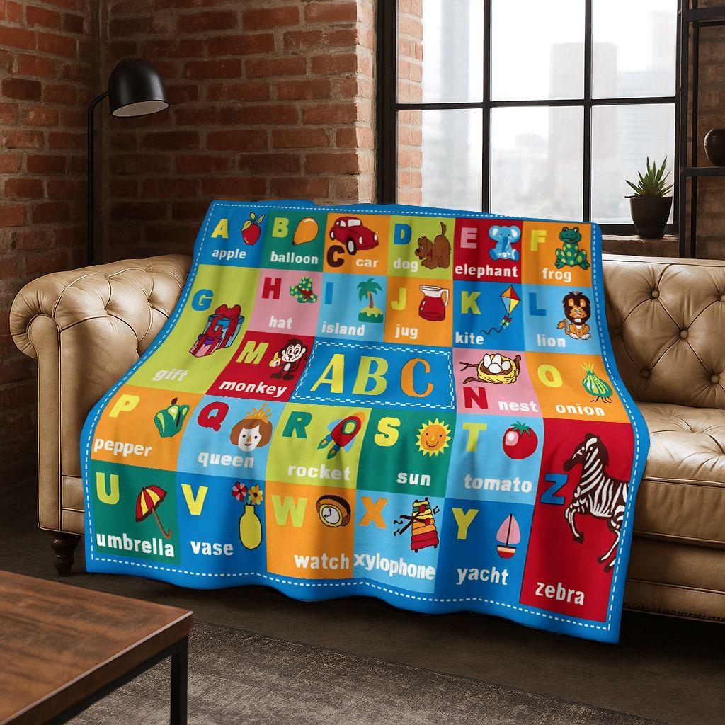 ABC Animal Alphabet Cartoon Early Educatio Children Flannel Blanket,Cozy Soft Throw Blanket for Home Bedroom Bed Sofa Cover