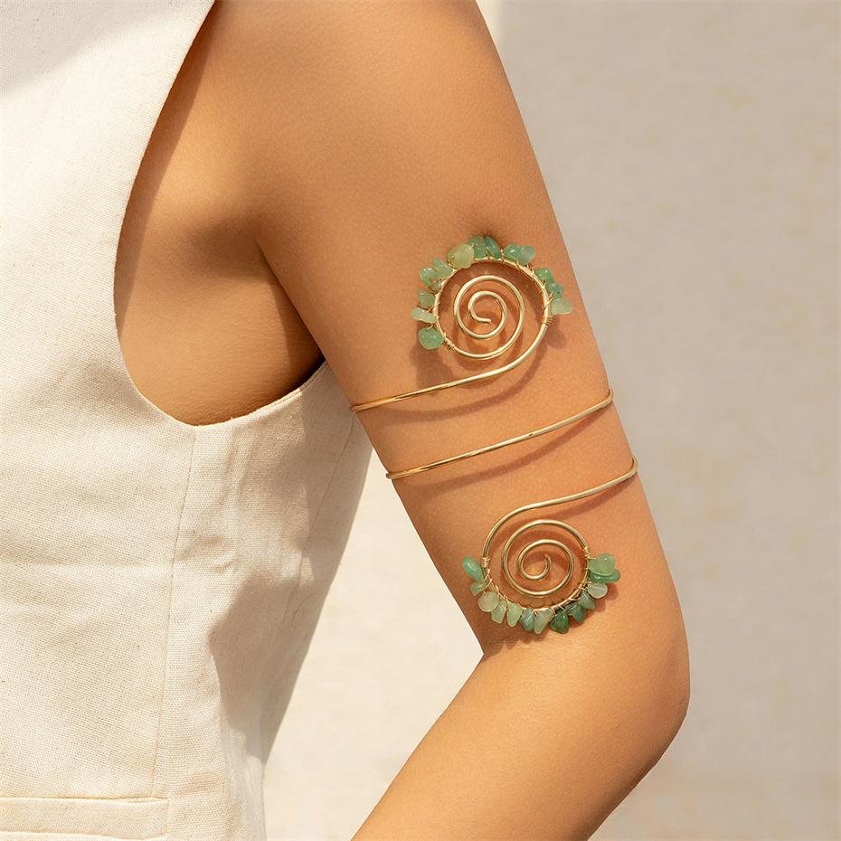 Ingemark 12 Colors Bohemian Stone Upper Armband Cuff Open Bangles for Women Tassel Long Chain Pendant Arm Body Bracelet Jewelry