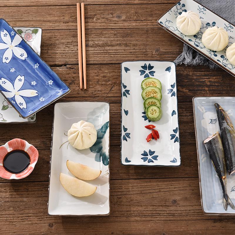 9.7 Inch Japanese Sushi Plate Ceramic Dinner Serving Plate Flower Fruit Dessert Tray Rectangle Dinner Dishes Microwave Safe Quality