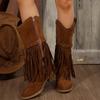Plus Size Women's Riding Boots with Fringe Retro Style Fall/Winter New Arrival Studded Buckle Mid-Calf Boots