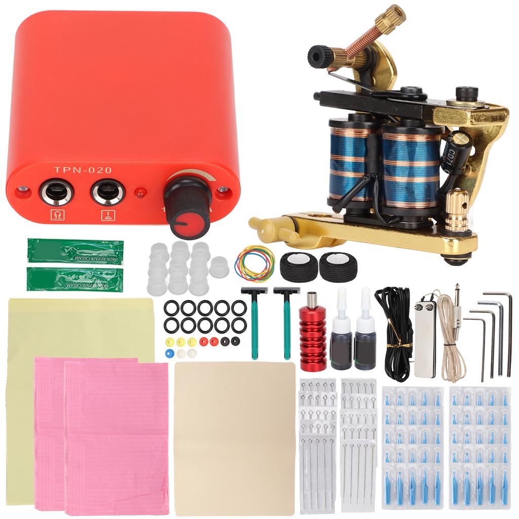 Complete Tattoo Kit Professional Complete Tattoo Coil Tattoo Machine Guns Inks Power Supply Foot