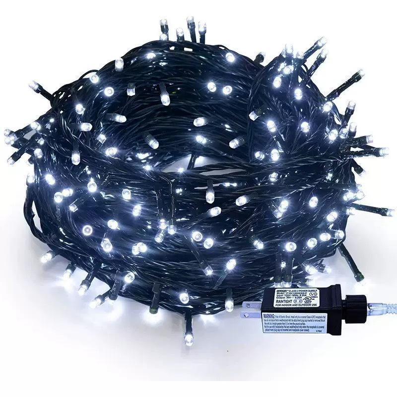 Low-Voltage Dark Green Wire Twinkling Star Fairy Lights - Outdoor Christmas LED String Lights for Courtyard Decoration.