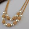 Women'S Double Layers Mesh Chain Round Faux Pearl Ball Charms Necklace