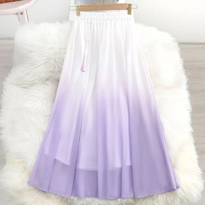 Romantic Tulle Skirt with Dip-dyed Color and Floral Lace for Women