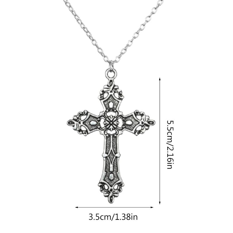 Church Crucifix Necklace Gothic Party Jewelry Pendant Necklace Vintage Alloy Indie Punk Choker Sweater Chain for Women