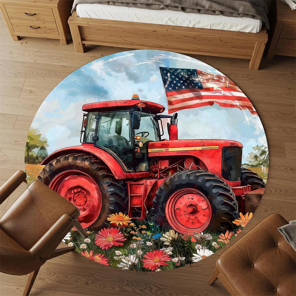1PC Tractor Flag Office Round Area Rug, Under Office Chairs Bedroom Living Room Home Decor,Carpet for Office, -1110171