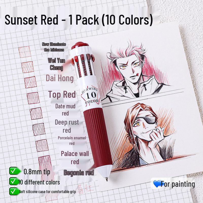 Blue Fruit 10-Color Quick-Dry Ballpoint and Marker Pen Set for Creative Drawing and Painting