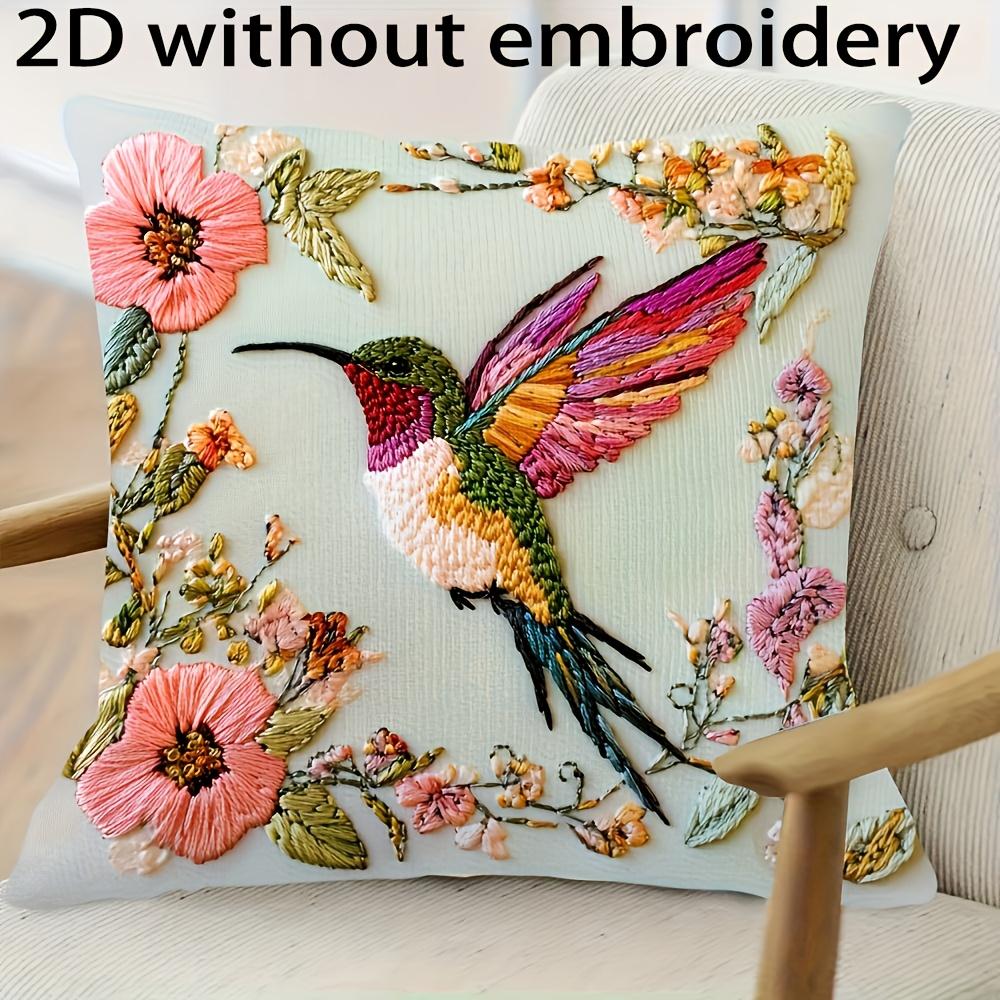 2D flach- Vintage Kolibri Blumig Kissenbezug Dekorative quadratische Kissenhülle Für Zuhause Sofa Schlafzimmer Wohnzimmer