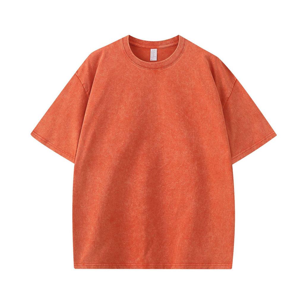 T-shirt da uomo in puro cotone pesante da 260 g, effetto retrò, con motivo a fiocchi di neve, vestibilità ampia, maniche corte