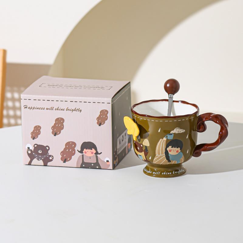Retro Cute Girl Mug Ceramic High Value Home Office Water Cup Coffee Cup Souvenir Birthday