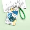 Women Green Cards Protecting Credit Card Holder with Lanyard String Student Plant Print Bus ID Name Badge Plastic Card Cover