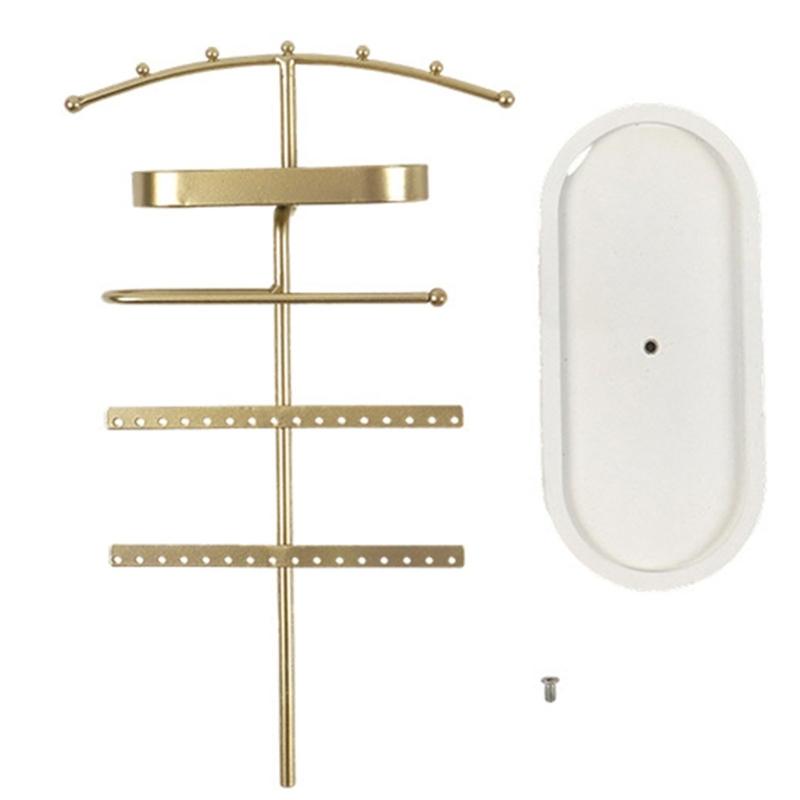 Versatile Bathroom Friendly Jewelry Organizers Regulable Shelves Metal Wood Display Rack For Earrings Necklaces
