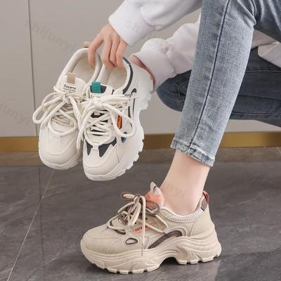 Breathable Women Vulcanized Shoes Autumn New Non Slip Comfortable Platform Sneakers Height Increase Fashion Lace Up Casual Shoes