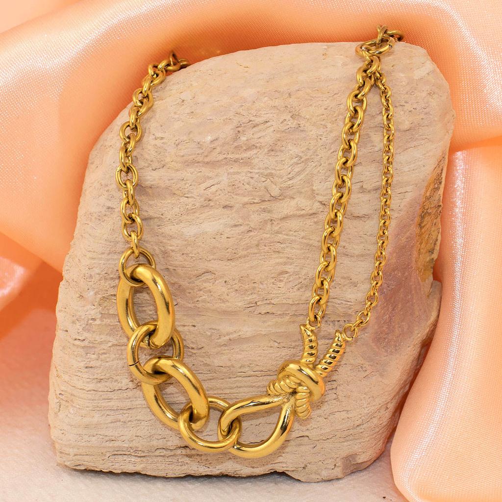 Fashion Geometric Trendy Stainless Steel Chain & Link Bracelet with Hercules Knot Design for Women Men Gift