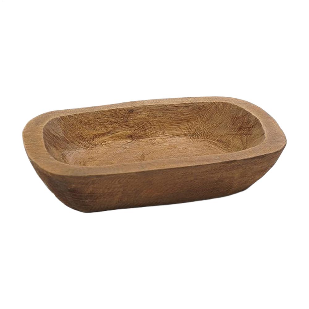 Wooden Decorative Bowl Handcrafted Bread Tray Bohemian Rustic Bowl for Candle Fruit Table Centerpiece Kitchen Serving Counter