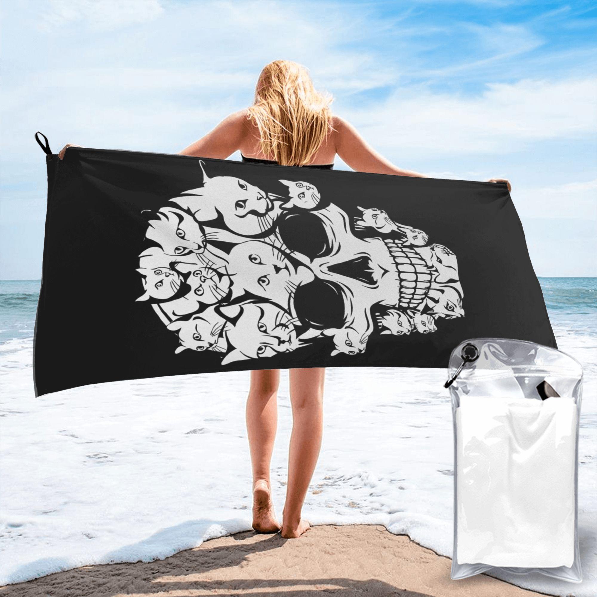 

Halloween Funny Cat Skull Cat min Beach Towel Soft Microfiber Quick Dry Absorbent Quick Towels For Bath W40*H60(CM)