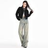 Spring Autumn Vintage Y2K Distressed Earth Tone Raw Edge Straight Denim Pants For Ladies Casual Pants Oversize Denim Trousers