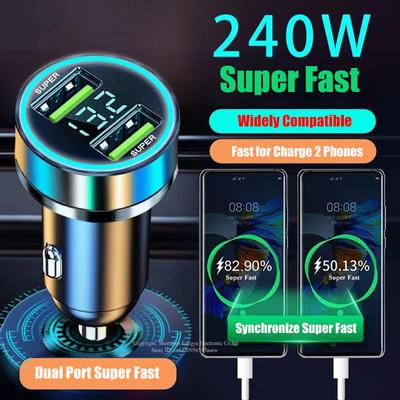 Caricabatterie da auto USB super veloce a 2 porte per iPhone 14 Pro Max 13 12 11 Oneplus Huawei Oppo Samsung Xiaomi Adattatore di ricarica rapida da 240 W