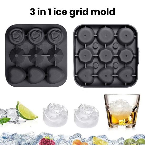 Silicone Ice Cube Tray with Lid Whiskey Diamonds Heart Rose
