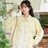 Manteau en Jean Coréen Ulzzang Printemps Automne pour Femmes Col Rabattu Broderie Florale Veste Ample Douce Tout Assorti Vêtement d'Extérieur de Fille