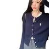 Sweater women's new college style crew neck knitted cardigan jacket women's short embroidered twist short slim top women