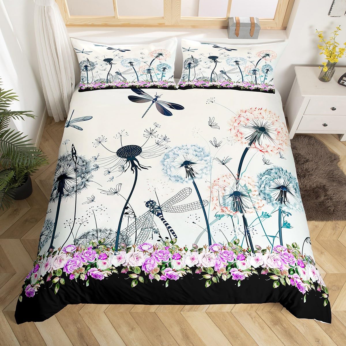 

White Black Dandelion 3D Printed Bedding Set Cozy Duvet Cover King Queen Twin Single Size Birthday Gift Adult Kid Bedroom Decor EU Single 135x200cm