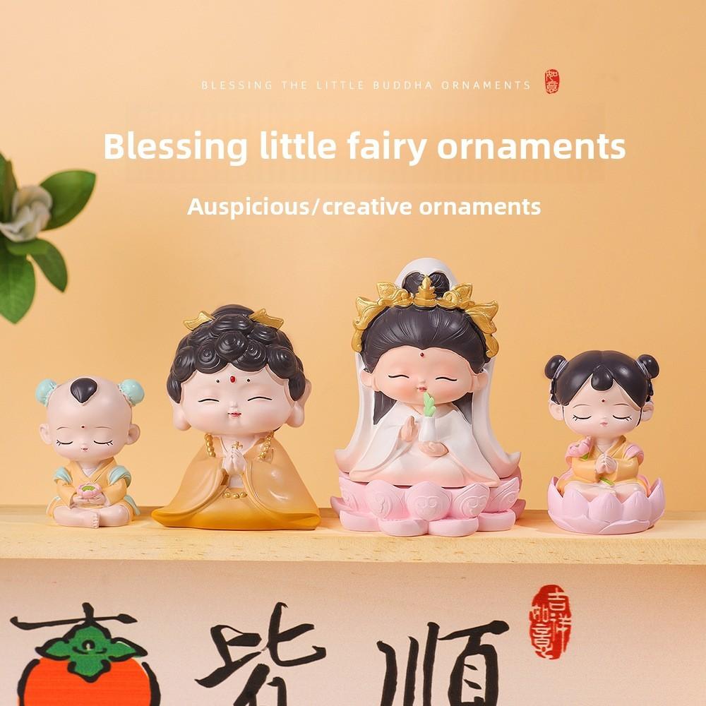 Buddhist Blessing Resin Figurine With Lotus Base For Home Decor And Giftgiving