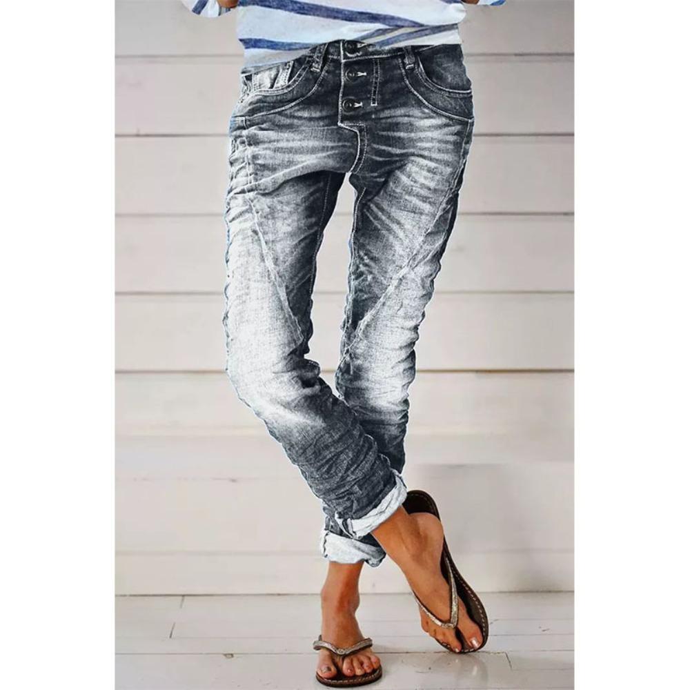 Dámské bootcut džíny s vysokým pasem Vintage zvonové kalhoty Vysoce strečové prané džínové dlouhé kalhoty s více předními knoflíky